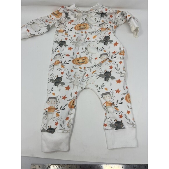 VELVET FAWN Boutique Full Zip Sleeper Halloween Pumpkin Bat Ghost 3-6 Month READ - Picture 10 of 10